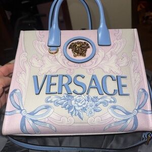 Versace Pink and Blue Satchel Bag